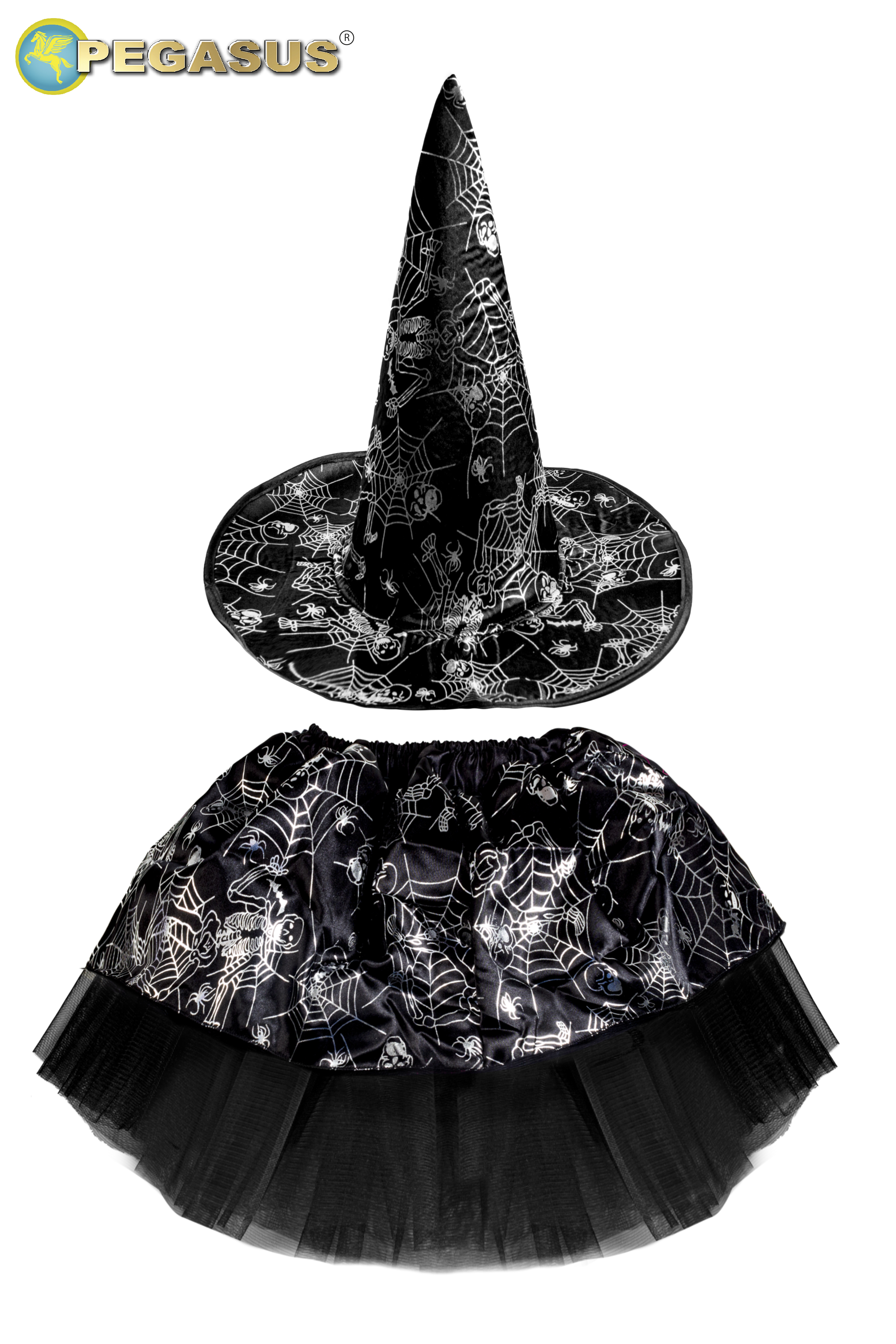 SET GONNA E CAPPELLO HALLOWEEN STREGA ARGENTO BAMBINA
